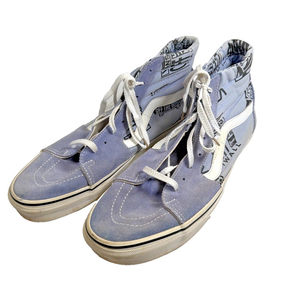Vans Sk8-Hi Logo Repeat Blue White Suede Canvas Skate Shoes High Top Men Size 11
